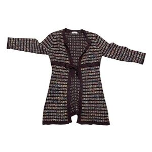 Multi-Color Fuzzy Cardigan long sleeve sweater wool tie front knit friends style